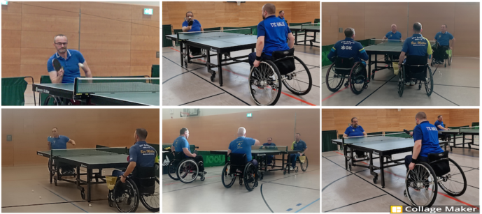 Regionalliga Süd Spieltag Collage mit Bildern von Spielern der SGV Dresden beim Rollstuhl-Tischtennis